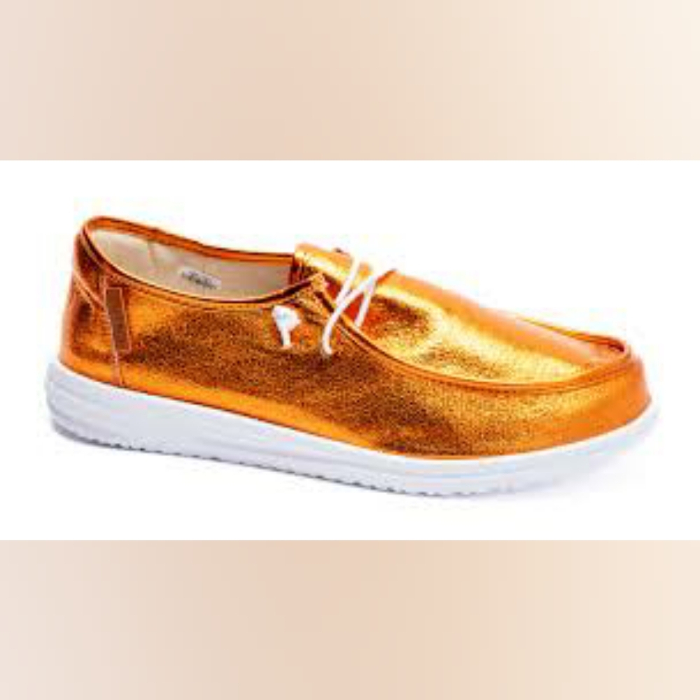 COPY - Orange crinkle metallic corkys Size 6,7,8 And 10